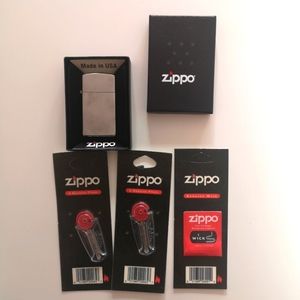 Zippo Chrome Lighters with 1 Wick Card & 2 Flint Card (12 flints)